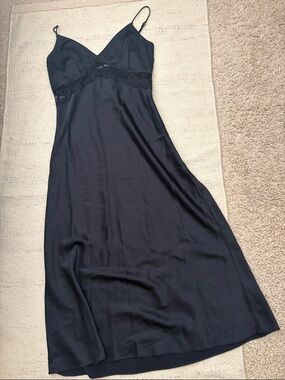 NWOT Abercrombie and Fitch black satin maxi slip dress